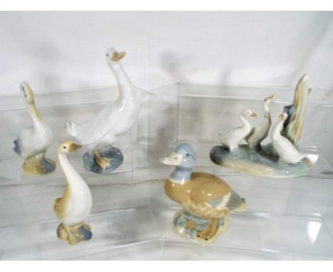 Nao by Lladro - five ceramic figures depicting geese to include two by Nao [5]