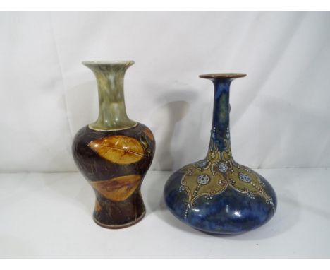 Royal Doulton - two Royal Doulton Lambeth Ware ceramic vases, approximate height 21 cm and 19cm (2)