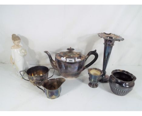 A quantity of ornamental plated ware and a ceramic Nao figurine (qty)