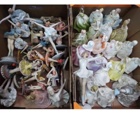 A quantity of ceramic lady figurines and ceramic and resin ballerina figurines contained in two boxes (2)