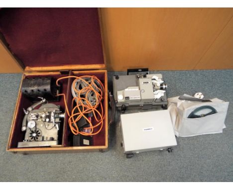 A vintage Paillard cine projector, a Boots Super 8 zoom deluxe cine projector and a Hanimex Loadmatic IQ Dual 3000 cine proje