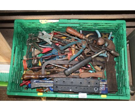 A box of various hand tools 