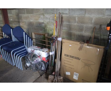 Three bundles of various garden tools 