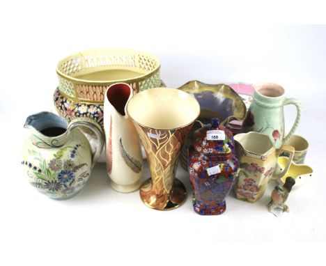 Seventeen pieces of 20th Century ceramics. Including a Denby vase H20cm, a Burleigh Ware Burgess &amp; Leigh new look leaf va