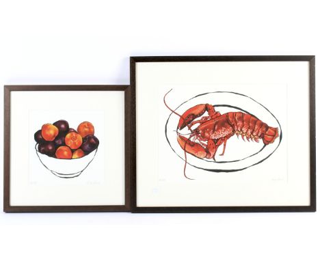 Lucy Routh (21st Century), two limited edition prints. 'Summer Plums' (no. 14/100) and 'Dartmouth Lobster', (4/100), 63cm x 5