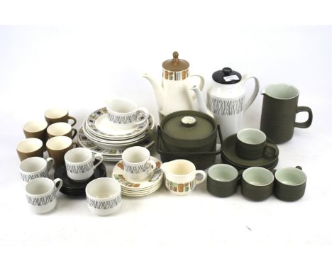 An assortment of contemporary part tea and dinner services. Including a Midwinter coffee pot and cups in the 'Graphic' patter