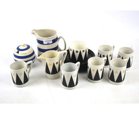 A Portmeirion part coffee service and two pieces of Cornish ware. Comprising six Portmeirion Williams-Ellis designed coffee c