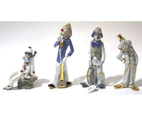 Four ceramics figures of clowns in various poses including a NAO, H24.5cm