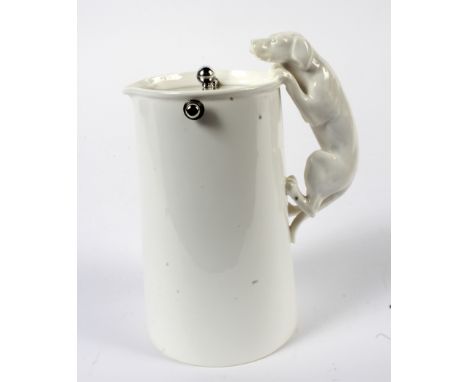 A Spode Copeland water jug with silver plated hinged lid the handle in the form of a dog H16.5cm.