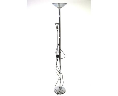 A contemporary chrome uplighter standard lamp with adjustable reading light. H182cm.
