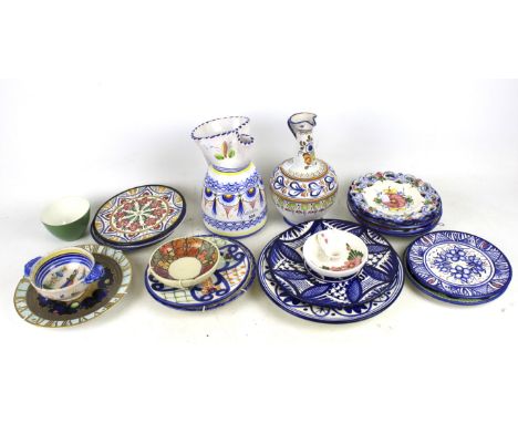 A box of assorted continental ceramics including Portuguese and Quimper.