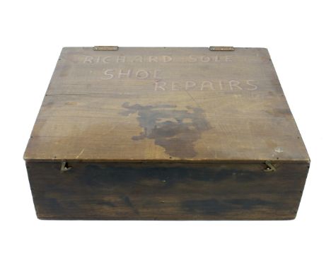 Richard Sole shoe repairs tool box and contents. Box measuring L56cm x D48cm x H17cm.