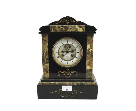 A French slate and marble mantel clock. The two piece white enamel dial signed ' HRY MARC PARIS ' with Roman numerals, two wi