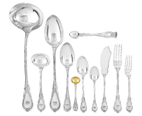 A SET OF VICTORIAN TABLE SILVER, G.W. ADAMS FOR CHAWNER & CO., LONDON, 1864/65/74Lily pattern, terminals engraved Carlin, com