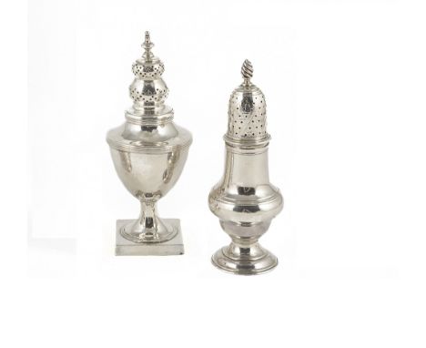 A GEORGE III SILVER CASTER, JABEZ DANIELL & JAMES MINCE, LONDON, 1769girdled baluster, pellet pierced cover with wrythen knop