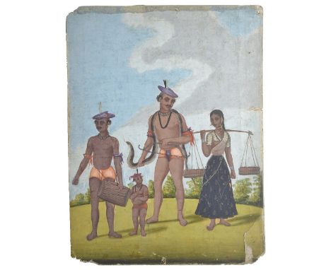 A COMPANY SCHOOL PORTRAIT OF A TAMIL FAMILY, TANJORE (THANJAVUR), SOUTH INDIA, CIRCA 1800gouache with gold on card, the coupl