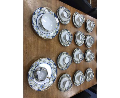 NORITAKE FLORAL AND GILT TEA SERVICE comprising 12 trios, two sandwich plates, cream and bowl 