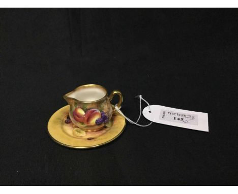 ROYAL WORCESTER HAND PAINTED MINIATURE JUGpainted with fruits on a naturalistic ground, along with a similar hand painted min