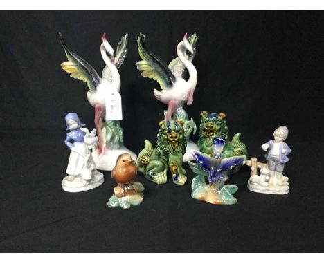 TWO CAMPSIE WARE SCOTLAND CERAMIC BIRDS along with a collection of animal ceramics (9) 