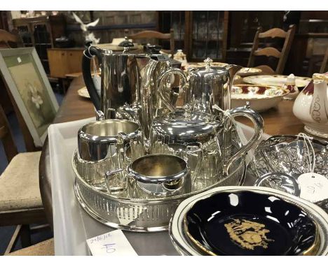 SILVER PLATED FOUR PIECE TEA AND COFFEE SERVICEalong with other silver plated tea wares and a tea tray etc