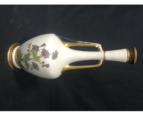 ROYAL WORCESTER FLORAL DECORATED VASE(repaired at the neck)