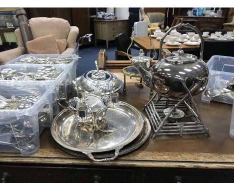 LARGE LOT OF SILVER PLATED ITEMSincluding mixed cutlery, tea service, candlesticks etc