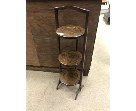 EASTERN BRASS TRAY TOPPED TABLEalong with a standard lamp and an oak folding cake stand