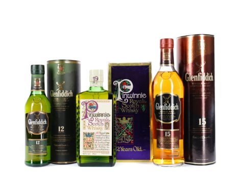 GLENFIDDICH AGED 15 YEARS Single Malt Scotch Whisky 70cl, 40% volume, in tube. GLENFIDDICH AGED 12 YEARS - 35CL Single Malt S