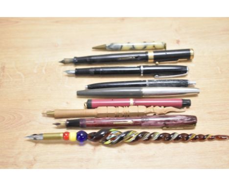 A selection of Fountain, Dipping, Propelling pencil, and ballpoint pens. Includes Parker, Waterman and Swan etc