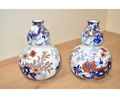 A pair early 20th century Ridgway pottery vases of double gourd form, decorated in the Japanese taste, makers mark to base, h