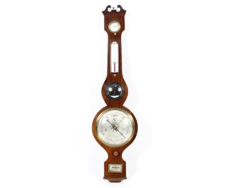 A Victorian mahogany banjo barometer, with silvered dials. the level marked for Schalfino/Taunton, 99 cm high 