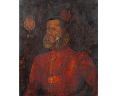 Oil on wooden panel of a Robert Dudley, 1st Earl of Leceister, after the Netherlandish painting of circa 1575 (in the Nationa