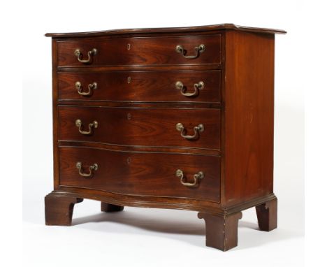 A modern Georgian style serpentine mahogany chest of drawers by And So to Bed, applied label to drawer, with four graduated d