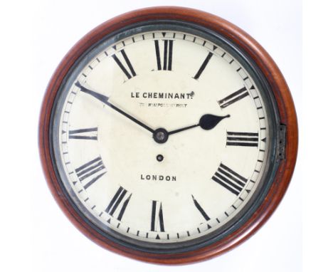 A Victorian fusee wall clock, the white enamelled dial named for Le Cheminant/72 Wimpole Street/London, with pendulum and key