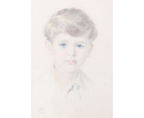 Early 20th Century School, pencil and pastel portrait, depicting a boy dressed in a shirt and tie, indistinctly initialled an