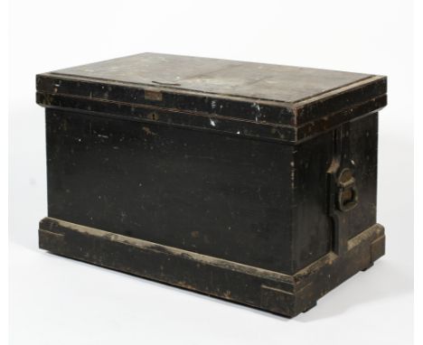 A large mahogany metal-bound tool trunk of railway interest, made by Philip James Harris in 1924, as an apprentice coach buil