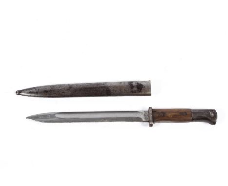 A German World War II military bayonet, stamped to single fullered blade Rich A Herder Solingen and 1863 to guard, with origi