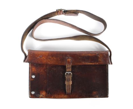 A Vintage Swiss Army leather satchel or ammo pouch, with maker's stamp verso with Swiss cross, 26cm x 14cm x 5cm 