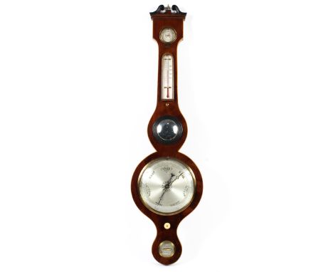 A Victorian mahogany banjo shaped barometer, with silvered dials, the lower dial marked for Fowler/Beaconsfield, 95cm