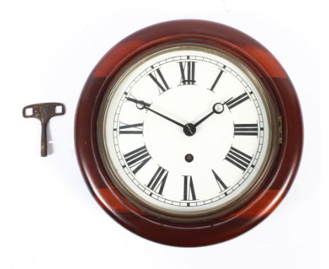 A mahogany cased LMS railway wall clock, with white painted dial and black Roman numerals, early 20th century, bearing L.M.S.