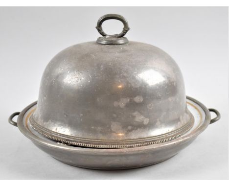 A Late 19th Century Pewter and Ceramic Two Handled Warming Plate Together with an Unrelated Circular Food Cover, 22cm Diamete