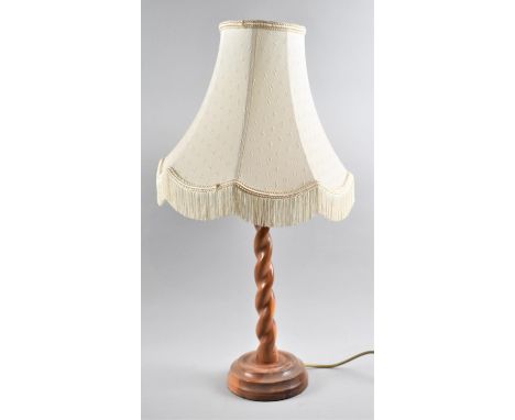 A Mid 20th Century Turned Wooden Barley Twist Table Lamp and Shade, Overall Height 60cm 