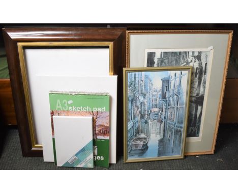 A Collection of Artists Materials Sketch Pad, Picture Frame, Venice Prints etc 