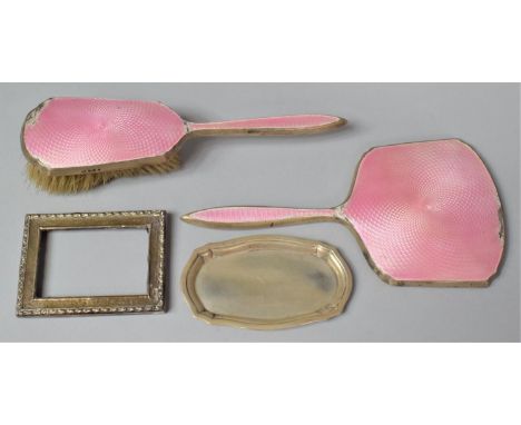 A Silver Pin Dish, Silver Photo Frame, Enamel Dressing Table Mirrors, Both af 