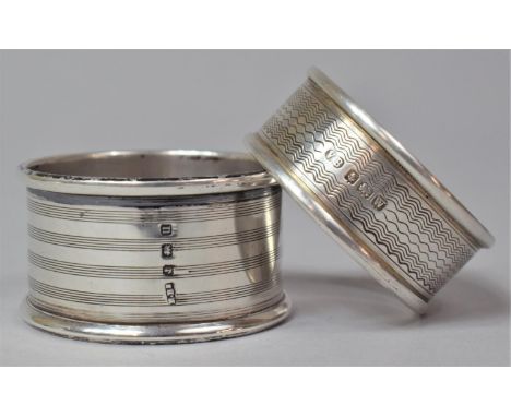 Two Silver Napkin Rings with Engine Turned Decoration, Birmingham Hallmarks 