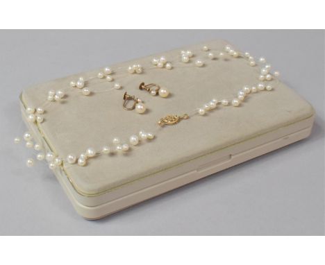 A Pair of 9ct Gold and Pearl Screw Back Earrings Together with a Droplet Style Necklace with 14ct Gold Clasp 
