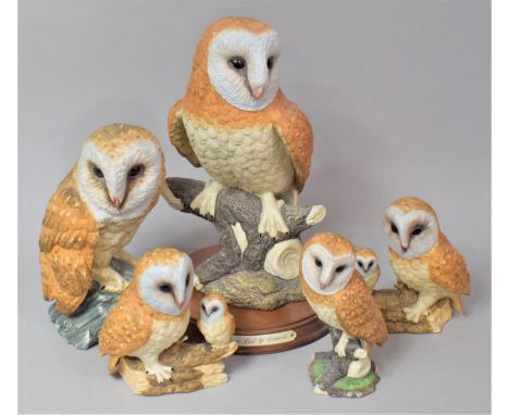 A Collection of Five Various Ceramic Barn Owl Ornaments with Examples By The Lladro Collection 