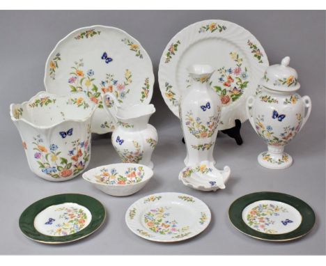 A Collection of Aynsley Cottage Garden China to Side Plates, Shaped Shell Bow, Plates, Lidded Vase, Planter, Jug (11 PIeces i