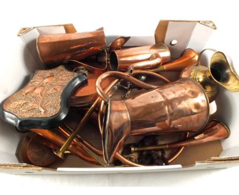 Various items of Copper including hunting horns, bugle and jugs etc