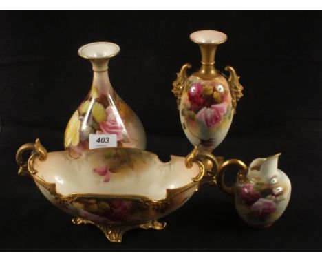Four pieces of Royal Worcester rose decorated china (some damage)